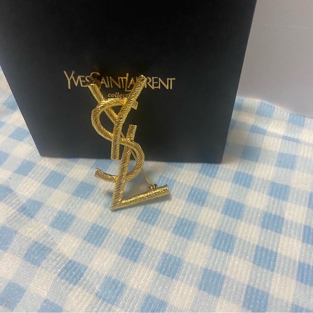 Yves Saint Laurent Opyum Logo Vintage Crystal Brooch